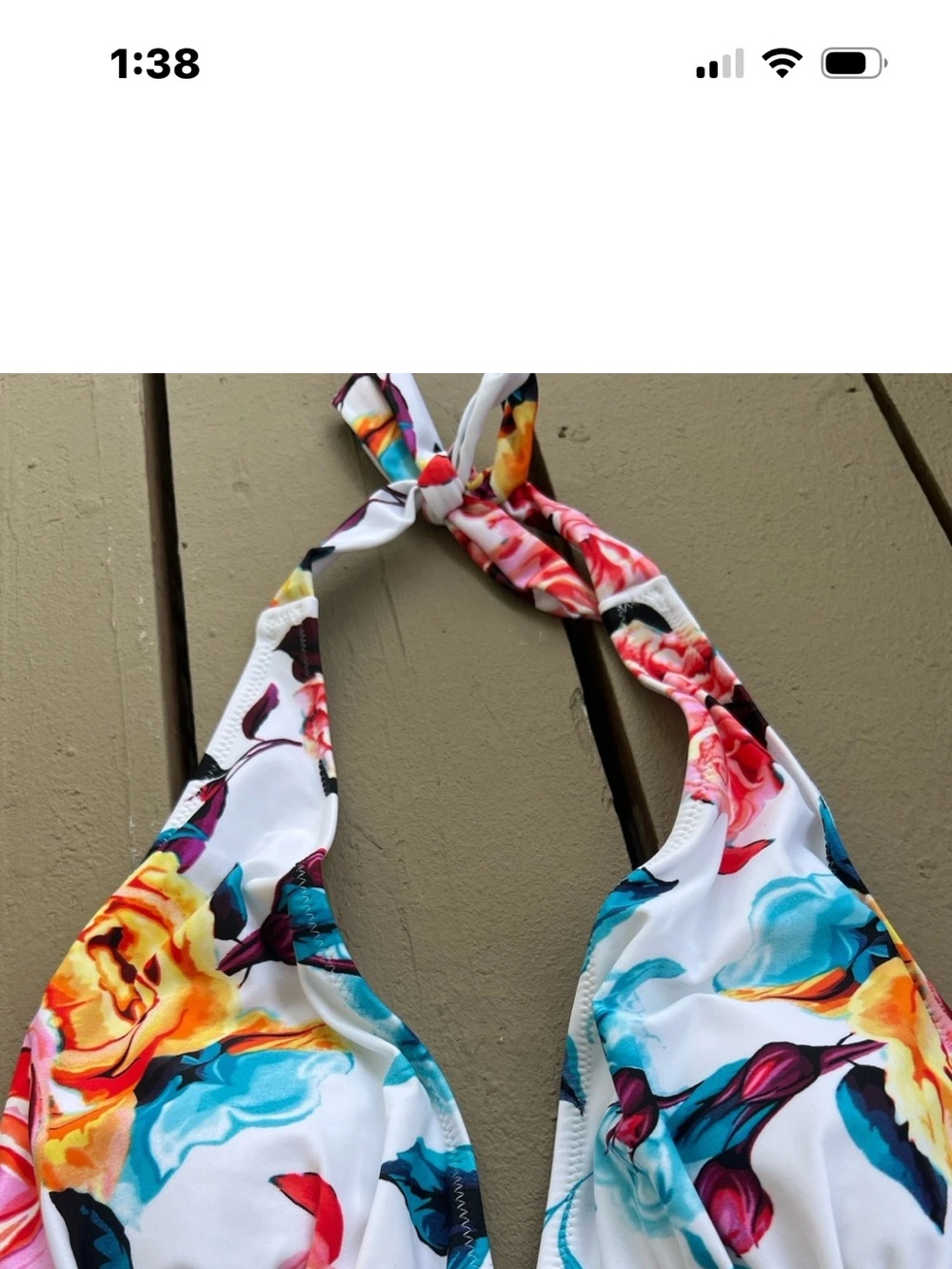 NWT Cuoshe Floral Halter womens One-Piece Swimsuit - White with Multi Floral